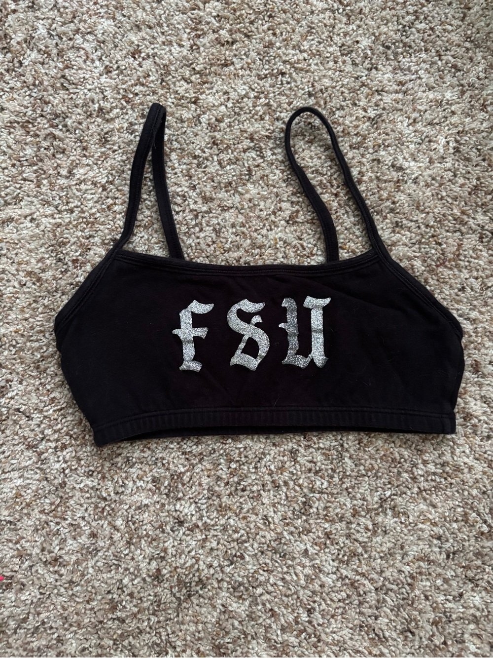 Fruit of the Loom Black Crop Bralette with Silver FSU Glitter Logo